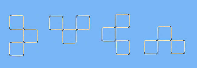 4 squares to 3 squares in 3 stick moves matchstick puzzle all solutions