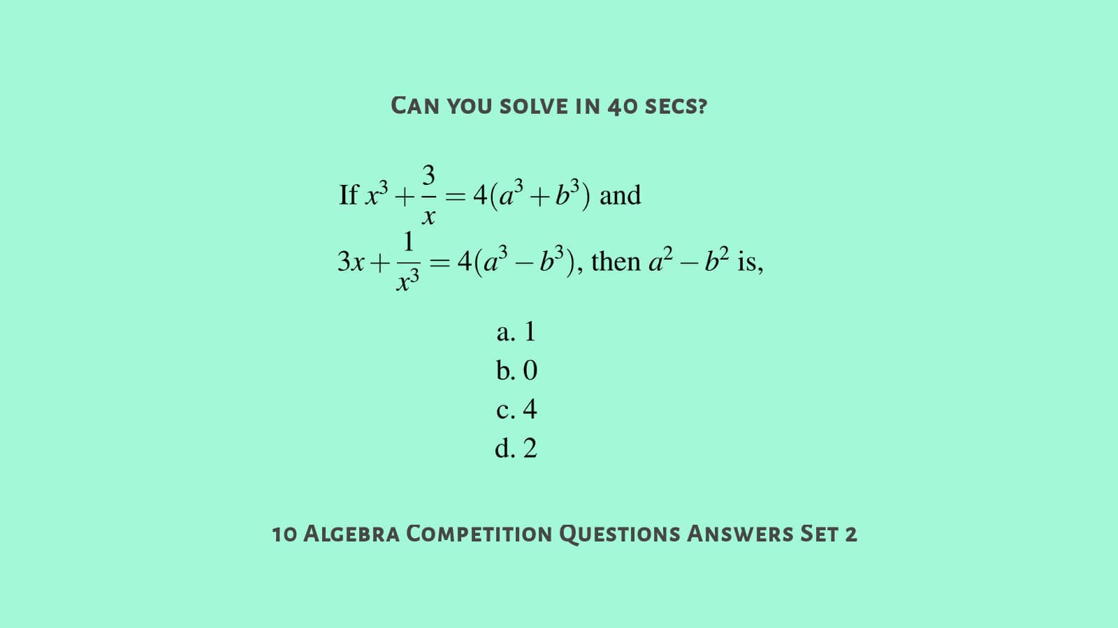 MCQ algebra questions with answers for SSC CGL Set 2