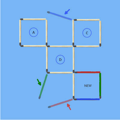 3 sticks move 5 squares to 4 squares 3rd puzzle solved