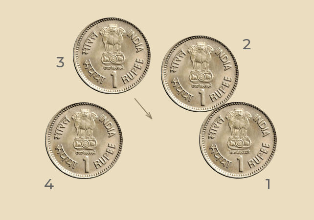 4th coin approaching gap in-3 coins touching