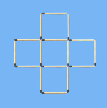 5 squares puzzle: move 8 sticks to make 2 squares graphic