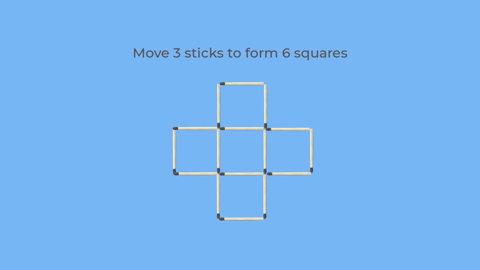 Move 3 sticks to form six squares matchstick puzzle