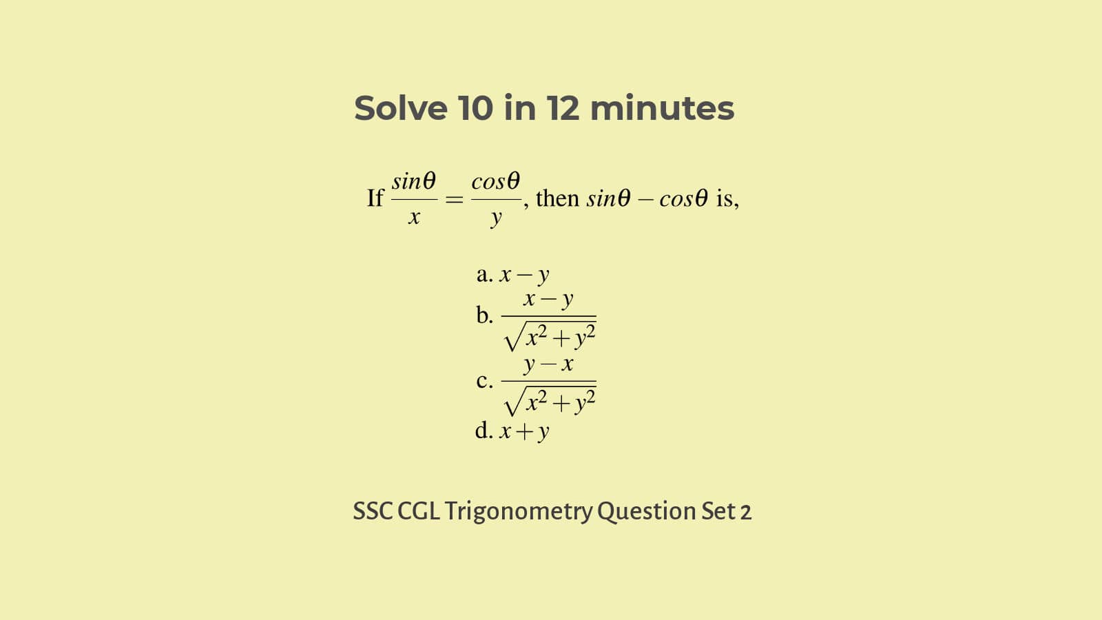 Trigonometry questions for SSC CGL with answers set 2