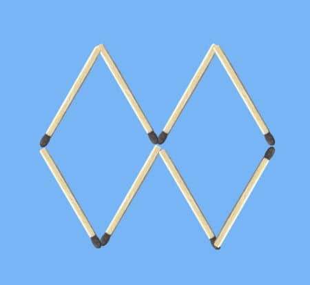 A trial 2 diamond figure: Move 2 matches and add 1 to make 2 diamonds puzzle