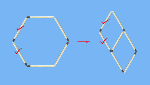 Evaluation of second trial 2 diamond figure: Move 2 matches and add 1 to make 2 diamonds puzzle