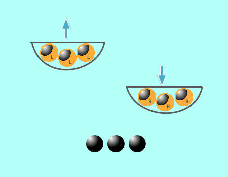 9 balls 1 different weight puzzle 1st weighing 1st result