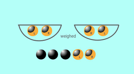 9 balls 1 different weight puzzle 2nd weighing for 1st weigh result