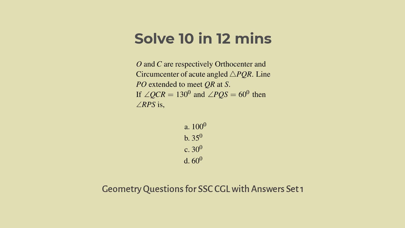 Geometry Problems for SSC CGL with Answers Set 1