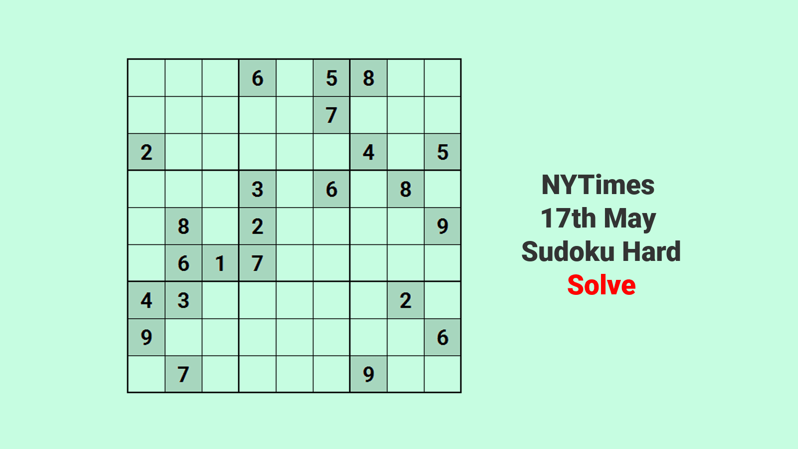 NYT Hard Sudoku 17th May 2024: One Step Solution