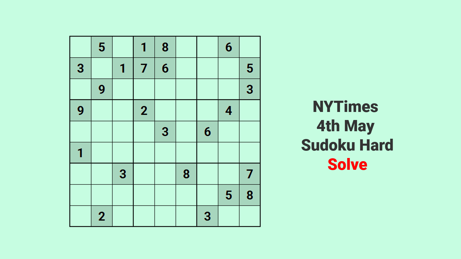 NYT Hard Sudoku 4th May 2024: One Step Solution