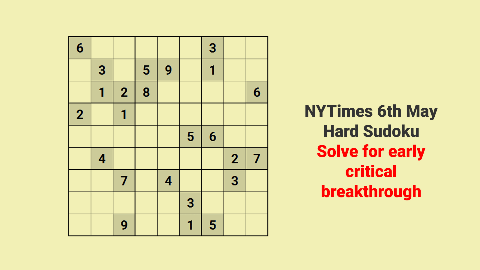 NYT Hard Sudoku 6th May 2024: Early Breakthrough Solution