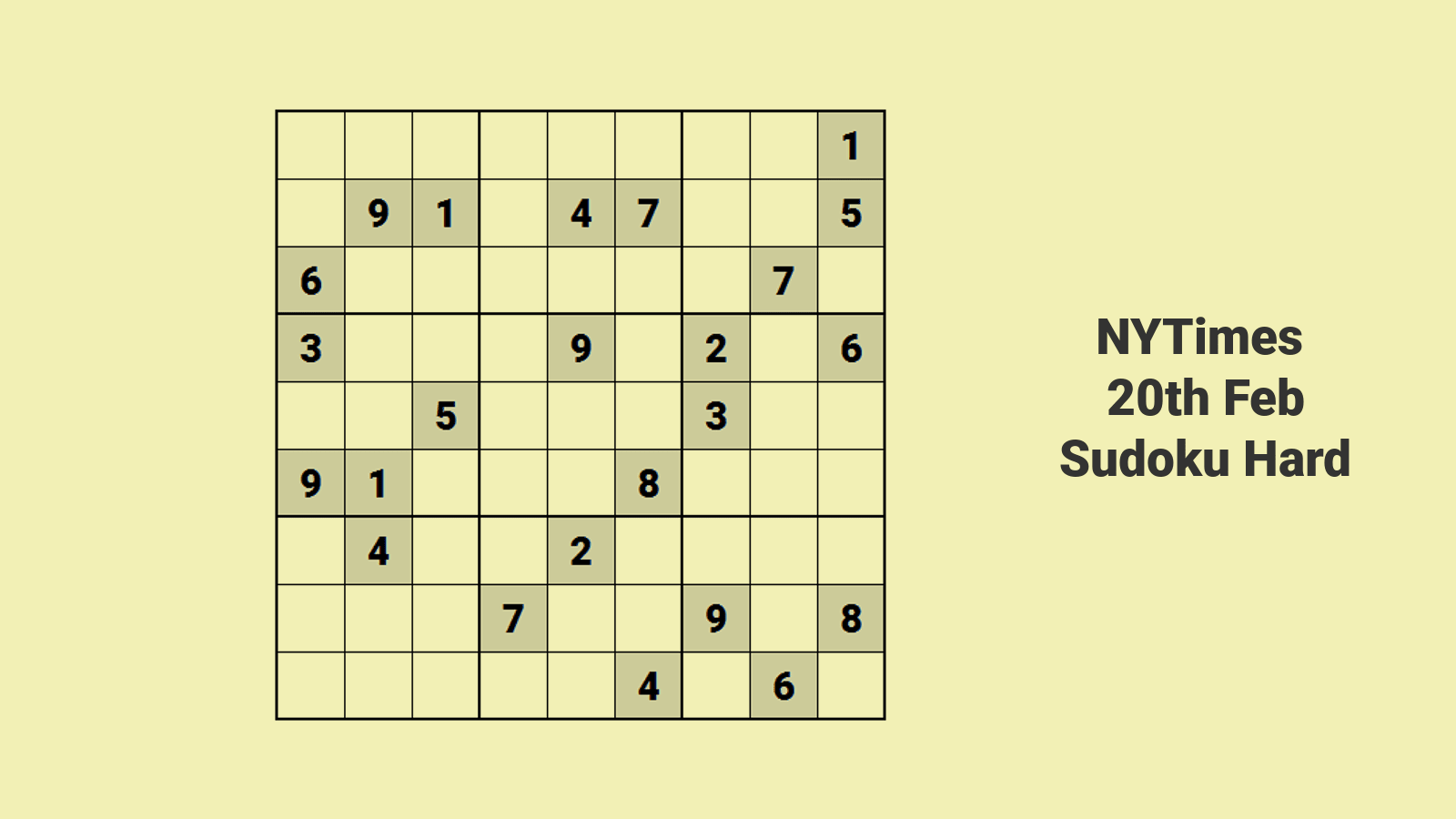 NYT Hard Sudoku 20 Feb 2021: Expert Sudoku Solution
