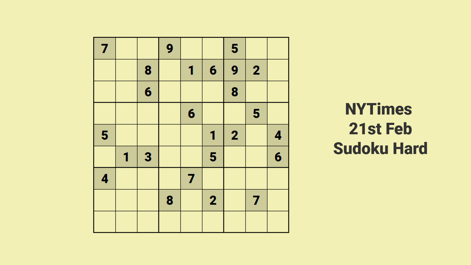 NYT Hard Sudoku 21 Feb 2021: Solve Easy and Quick