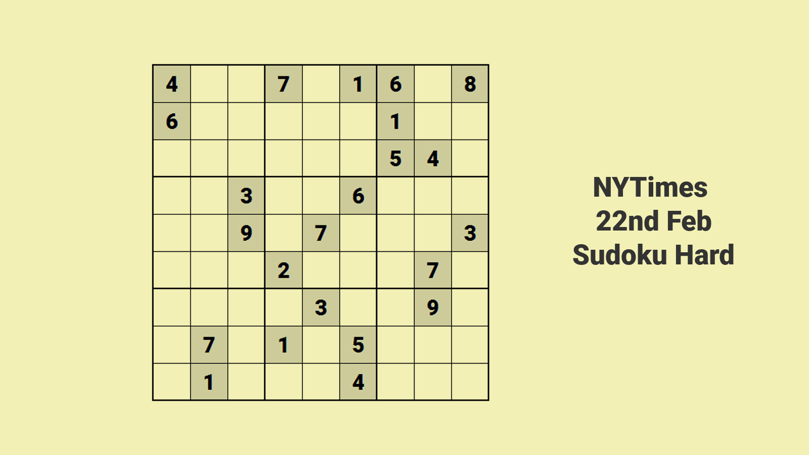 NYT Hard Sudoku 22 Feb 2024: Quick Sudoku Solution