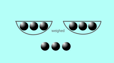 9 balls 1 different weight puzzle 1st weighing