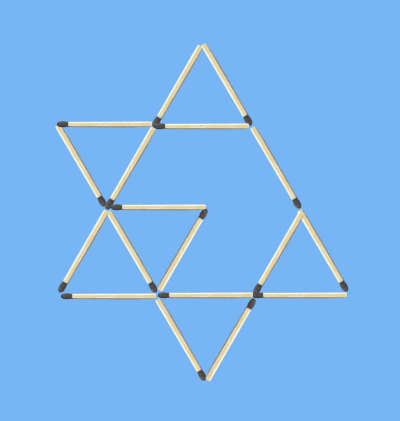 Matchstick star puzzle - Move 2 matches to form 6 triangles a trial
