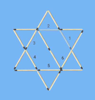 Matchstick star puzzle - Move 2 matches to form 6 triangles second trial