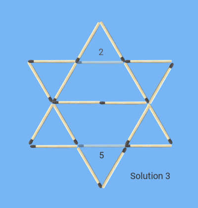 Matchstick star puzzle - Move 2 matches to form 6 triangles third solution