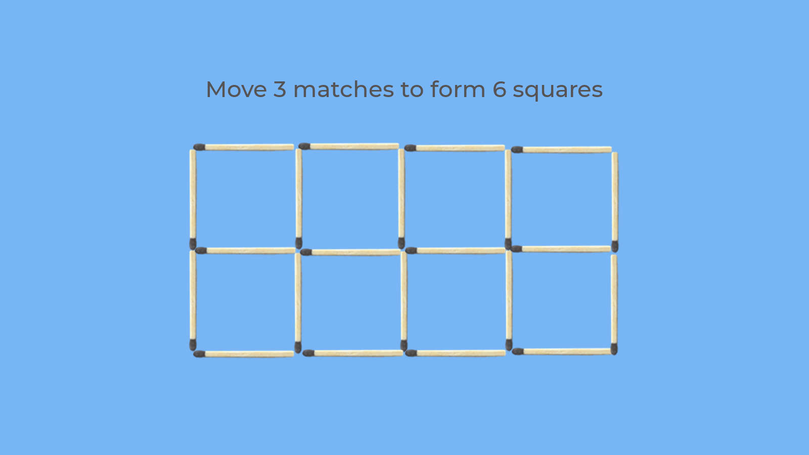 Move 3 matches to form 6 squares matchstick puzzle