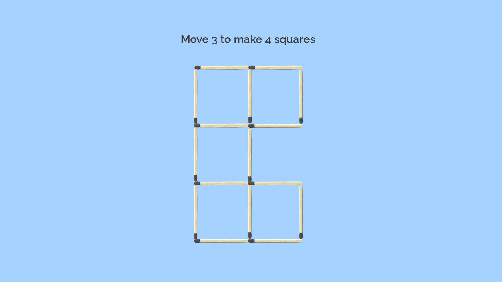 Move 3 matches to make 4 squares from 5 squares matchstick puzzle