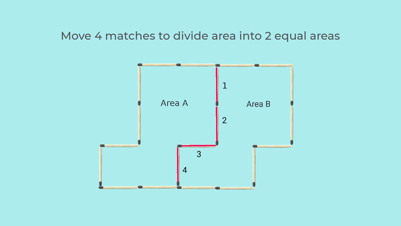 Add 4 Matches to Divide the Whole into two Equal Areas Puzzle