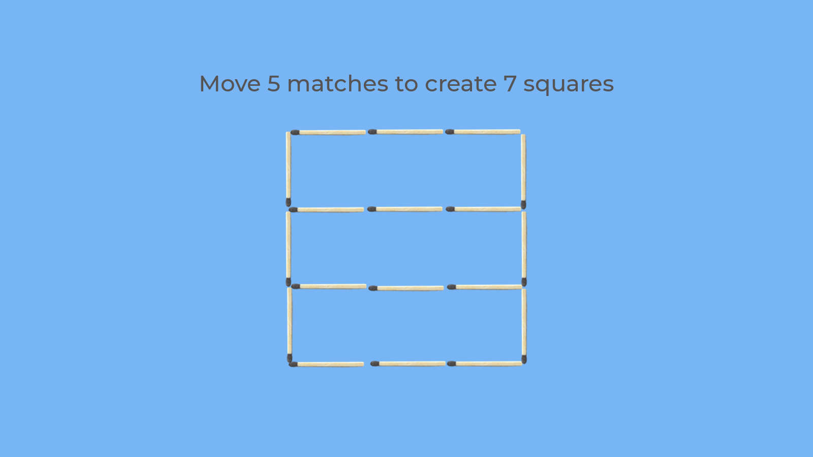 Move 5 matchsticks to create 7 squares puzzle