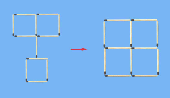 move 6 matches to make 5 squares initial to final figures