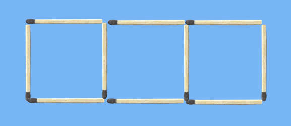 Remove 3 and move 2 matches to form 3 squares puzzle 3 squares