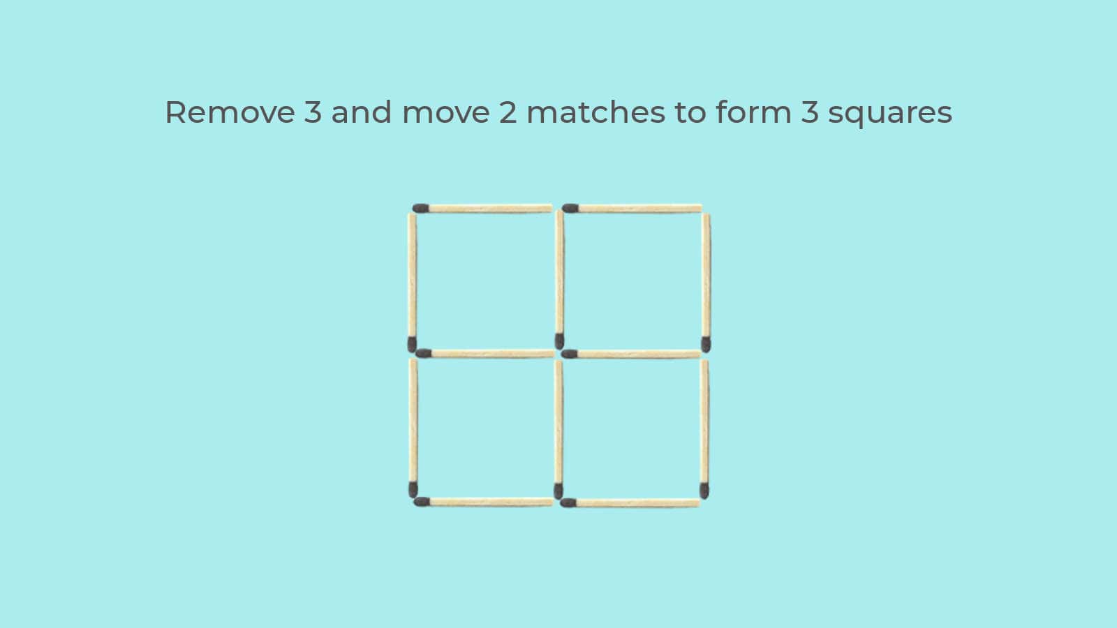 Remove 3 and move 2 matches to form 3 squares puzzle