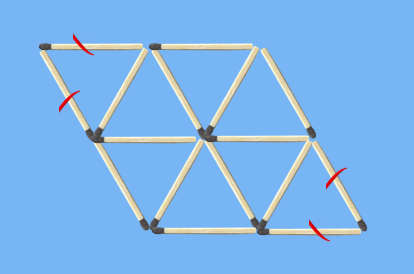 Remove 4 matches to leave 6 diamonds puzzle 4 matches identified