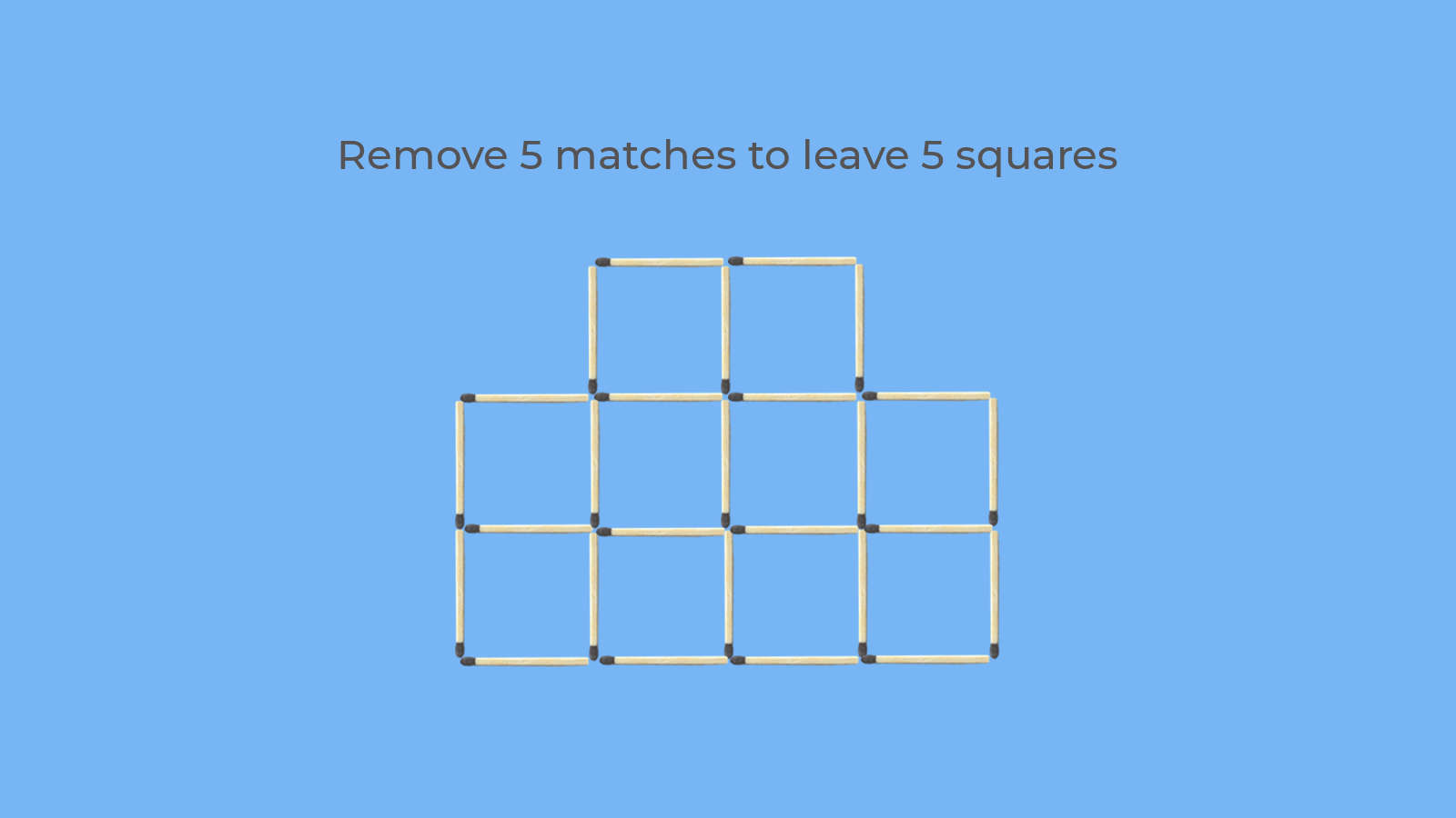 Remove 5 matches to leave 5 squares matchstick puzzle