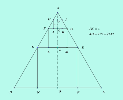 Triangle and squares puzzle - equilateral triangle and three squares - figure bisected