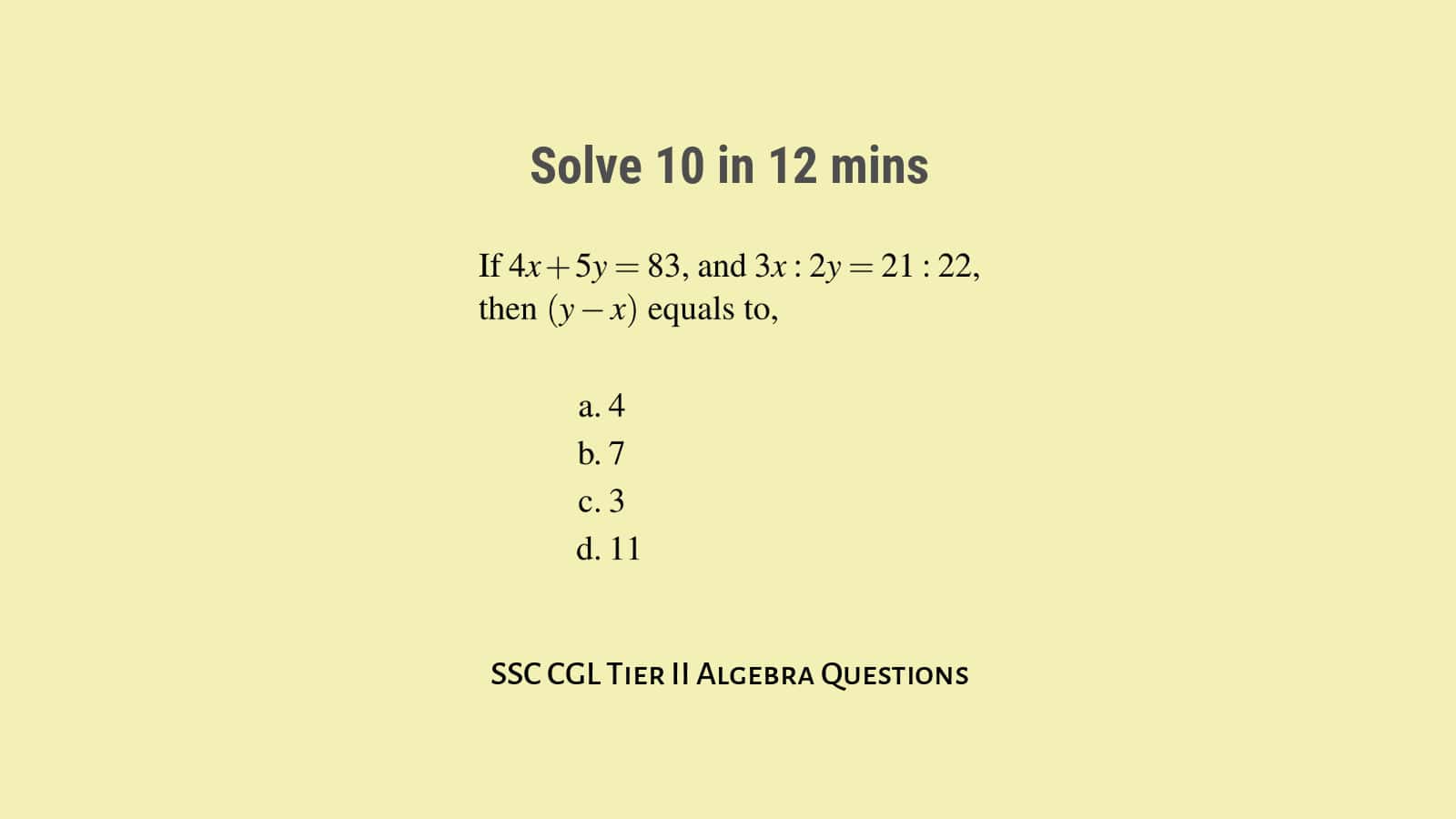 Algebra questions for SSC CGL Tier 2 Set 9