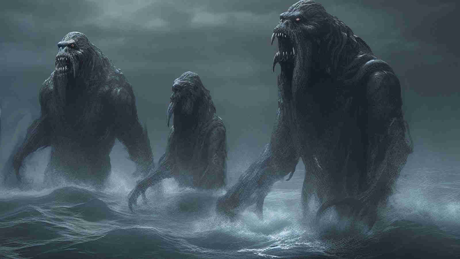 The three monsters emerging from the ocean