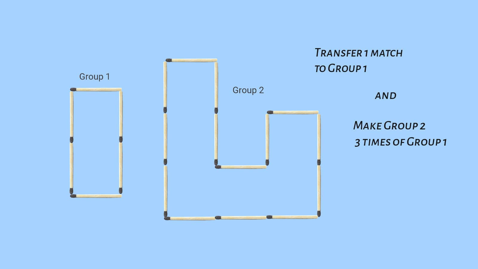 Transfer 1 match in two matchstick groups puzzle