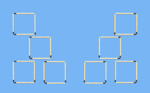 Two figures of unconnected 4 squares - Move 2 Matches to Make 4 Squares Matchstick Square Puzzle